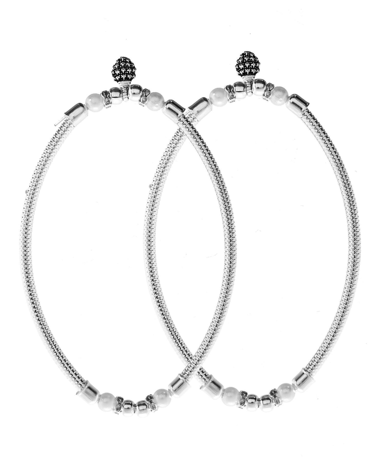 VOJ Set of 2 Silver Plated Stainless Steel Elasticated Anklet