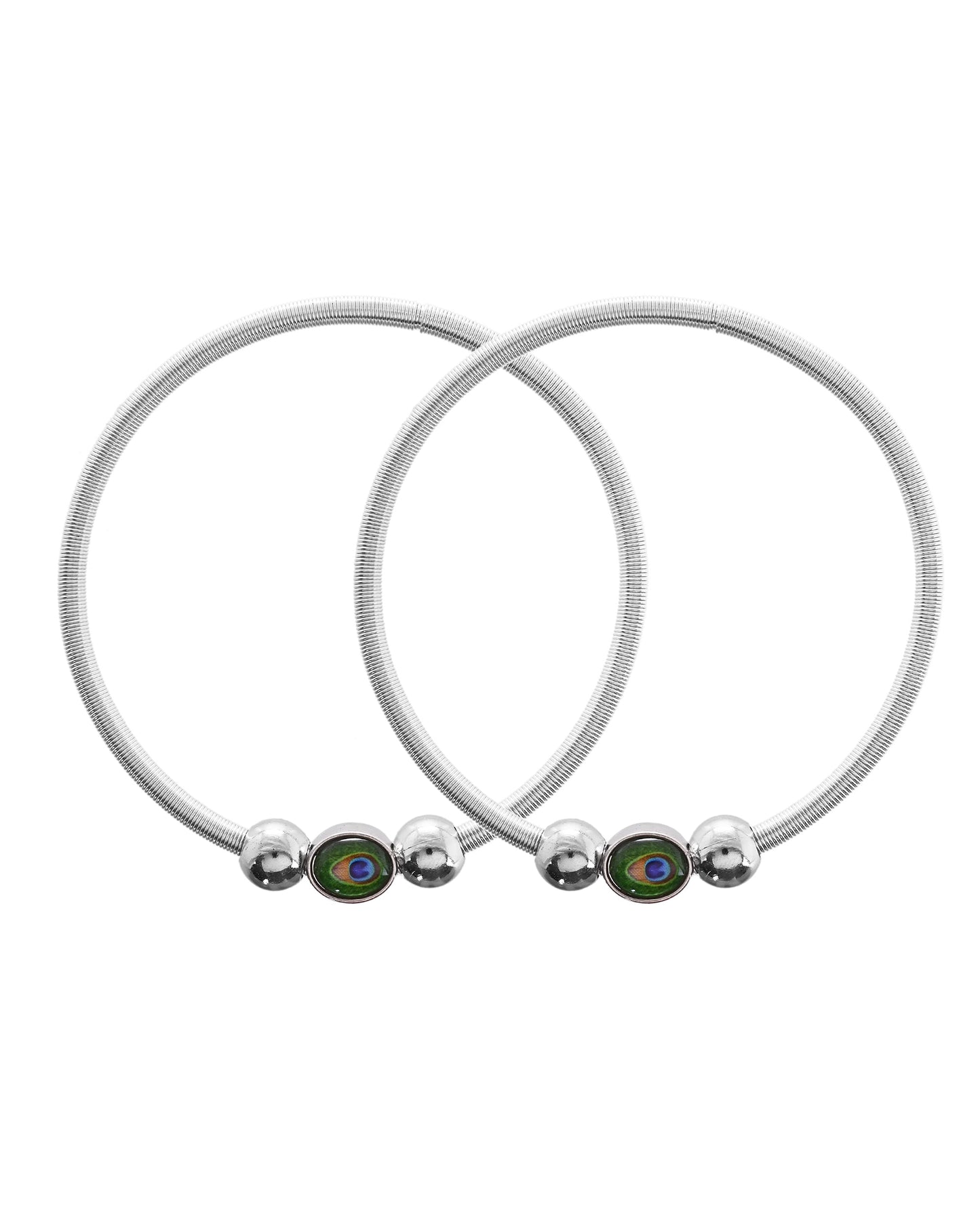 VOJ Set of 2 Silver Plated Elasticated Evil Eye Anklet