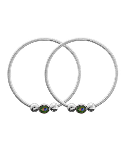 VOJ Set of 2 Silver Plated Elasticated Evil Eye Anklet