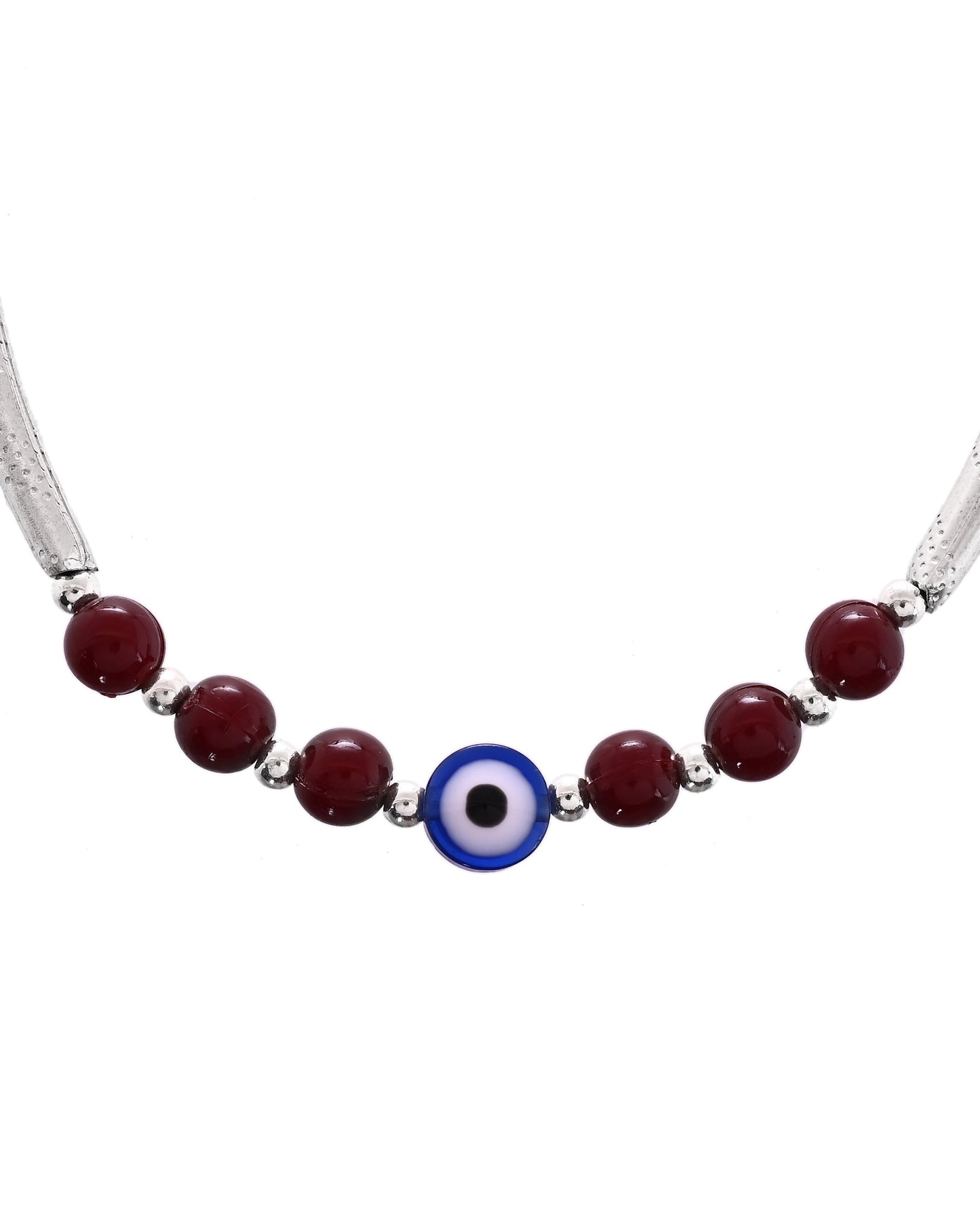 VOJ Set of 2 Silver Plated Artificial Beads Studded Evil Eye Anklet