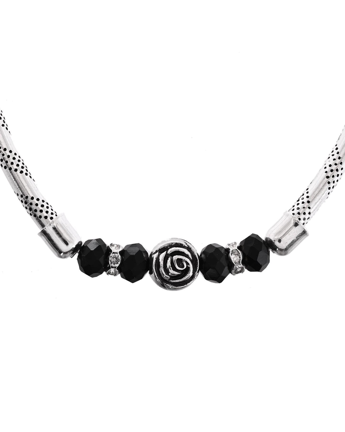 VOJ Set of 2 Silver Tone Stainless Steel Artificial Beads Elasticated Anklet