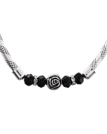 VOJ Set of 2 Silver Tone Stainless Steel Artificial Beads Elasticated Anklet