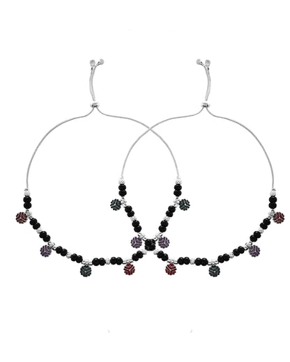 VOJ Set of 2 Stainless Steel Artificial Beads Anklet