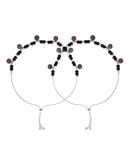 VOJ Set of 2 Stainless Steel Artificial Beads Anklet
