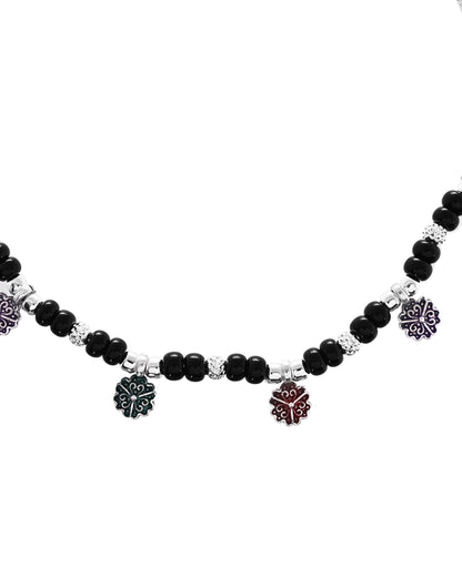 VOJ Set of 2 Stainless Steel Artificial Beads Anklet