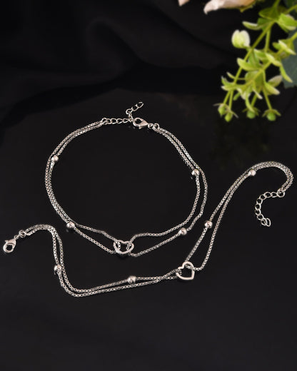 VOJ Set of 2 Stainless Steel Handcrafted Anklet