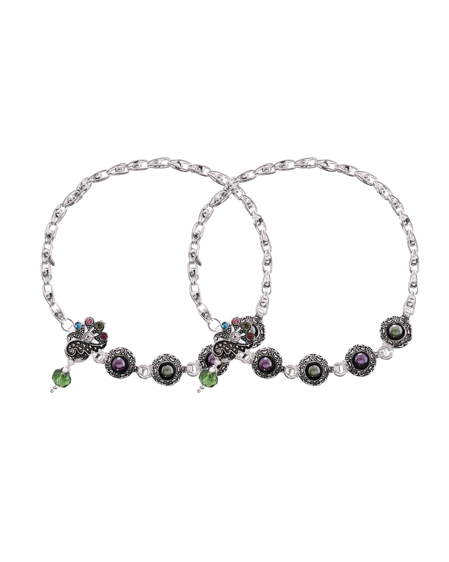 VOJ Set of 2 Handcrafted Stone Studded oxidized Anklet