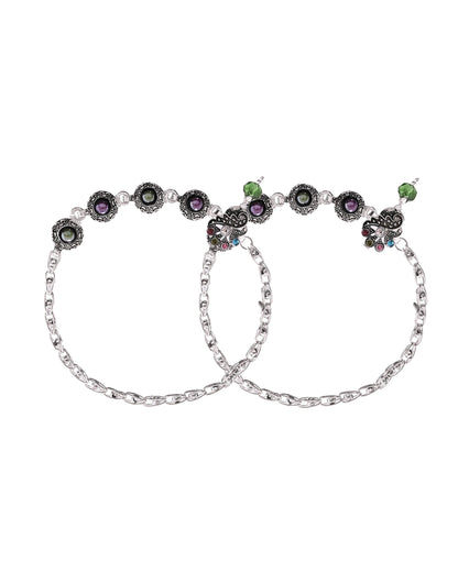 VOJ Set of 2 Handcrafted Stone Studded oxidized Anklet
