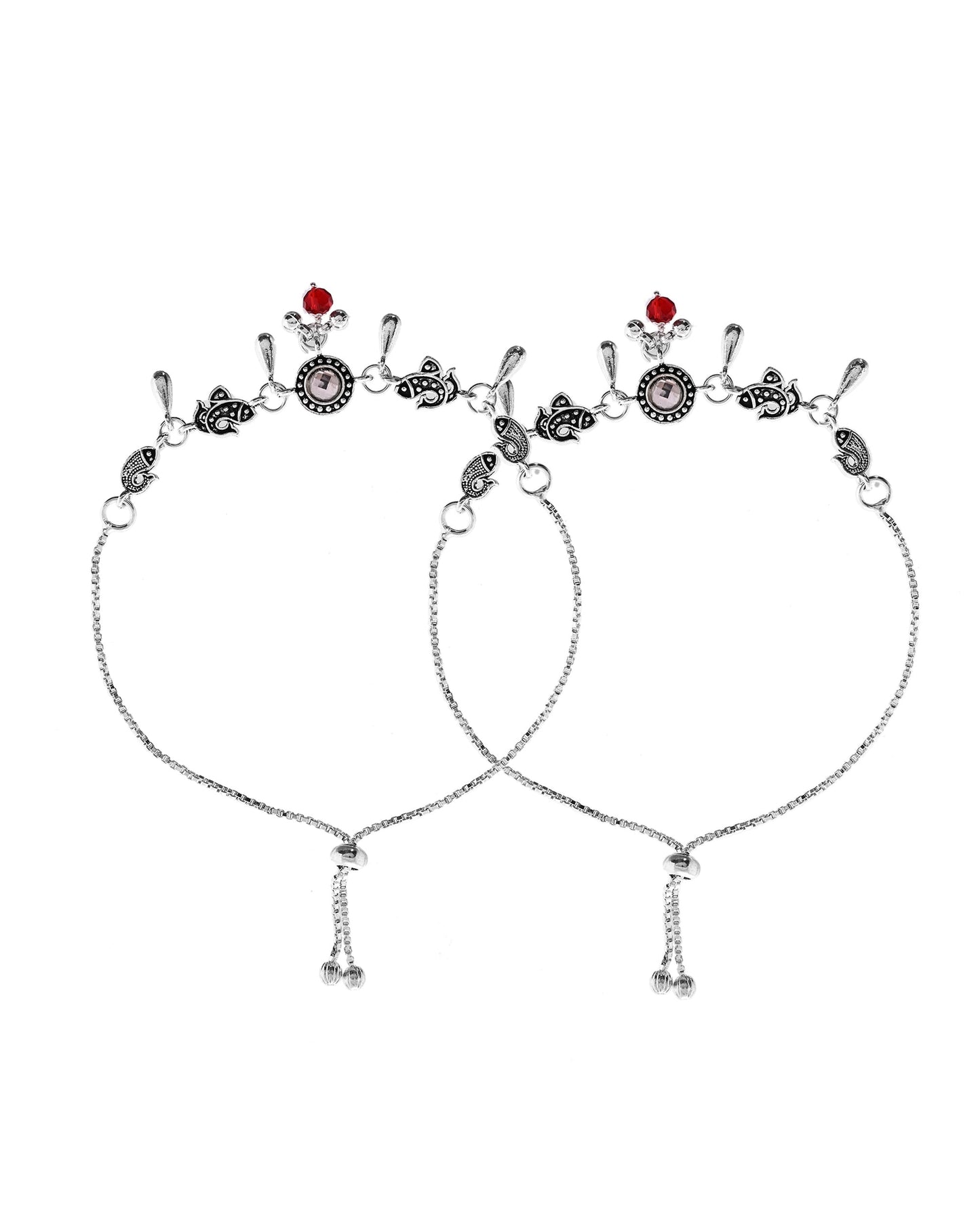 VOJ Set of 2 Silver Toned Fish Designed Anklet
