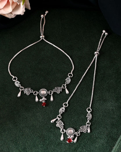VOJ Set of 2 Silver Toned Fish Designed Anklet