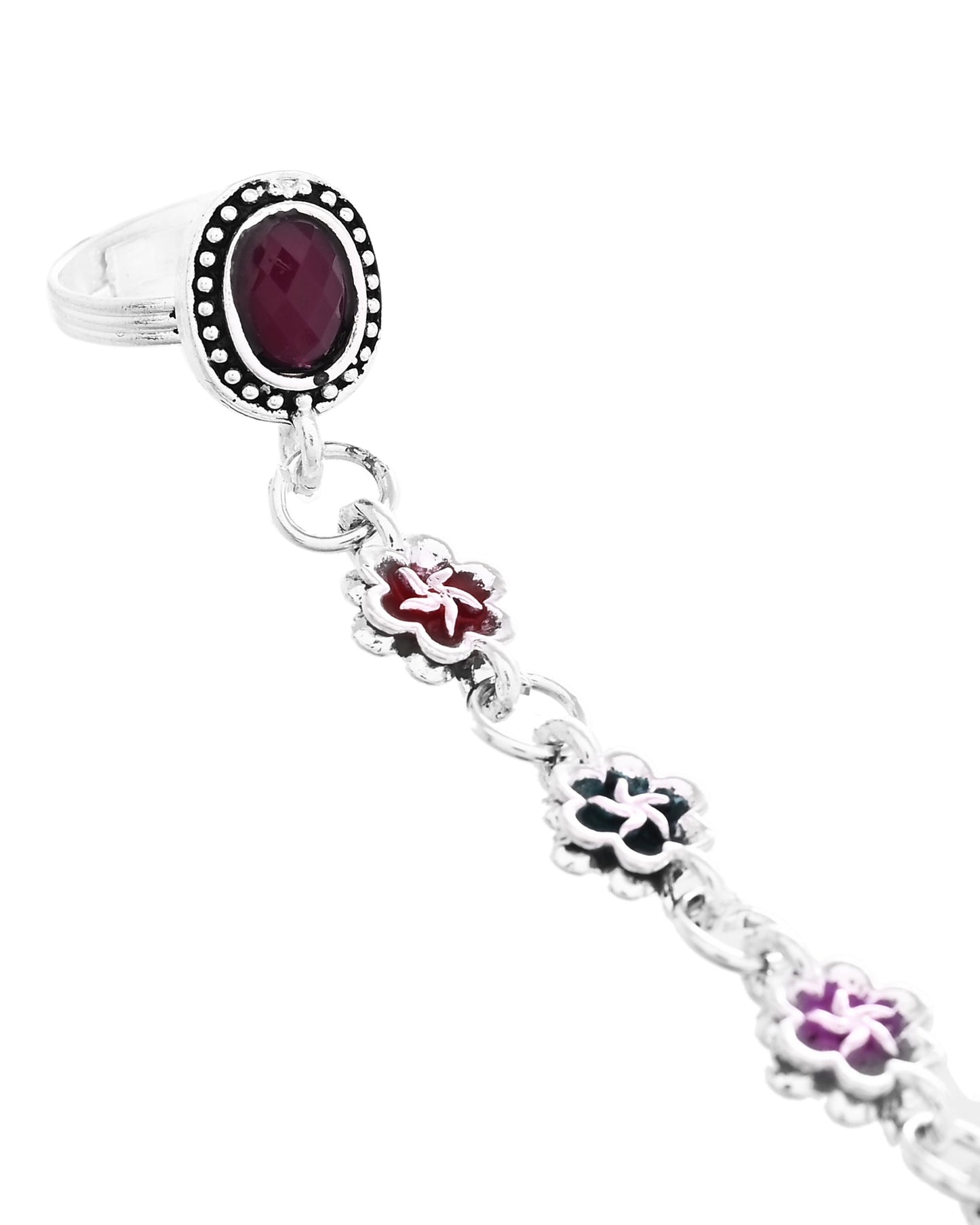 VOJ Set of 2 Floral Designer Meenakari Anklet with Toe Ring