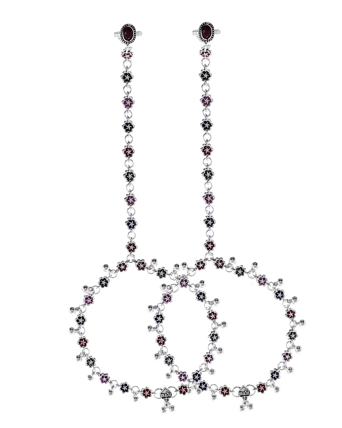 VOJ Set of 2 Floral Designer Meenakari Anklet with Toe Ring