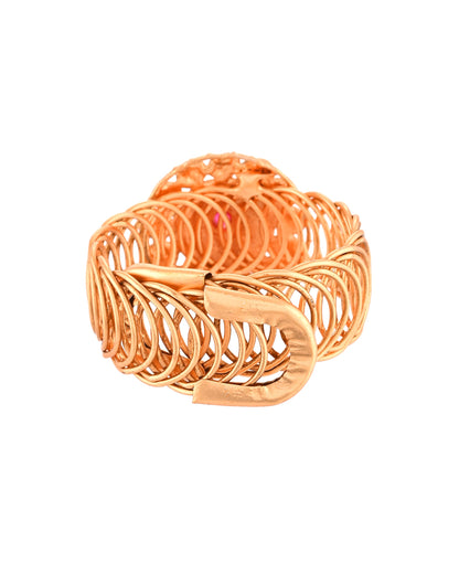 VOJ Stainless Steel Gold Polished Kundan Studded Wraparound Circular Bracelet