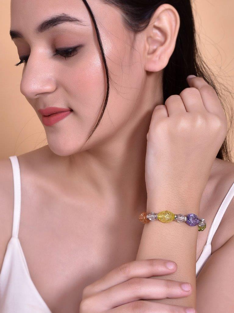 VOJ Multi Colour Beaded Elasticated Bracelet