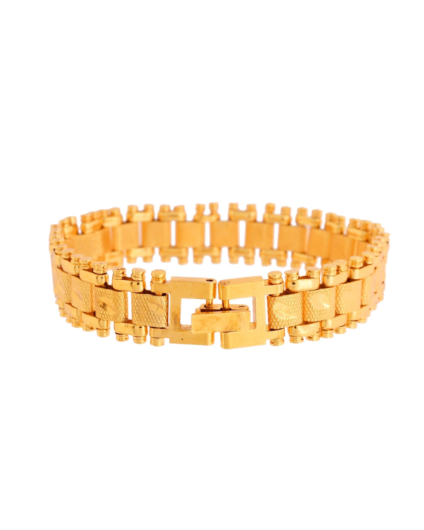 VOJ Gold Polished Handcrafted Stainless Steel Linked Bracelet For Men