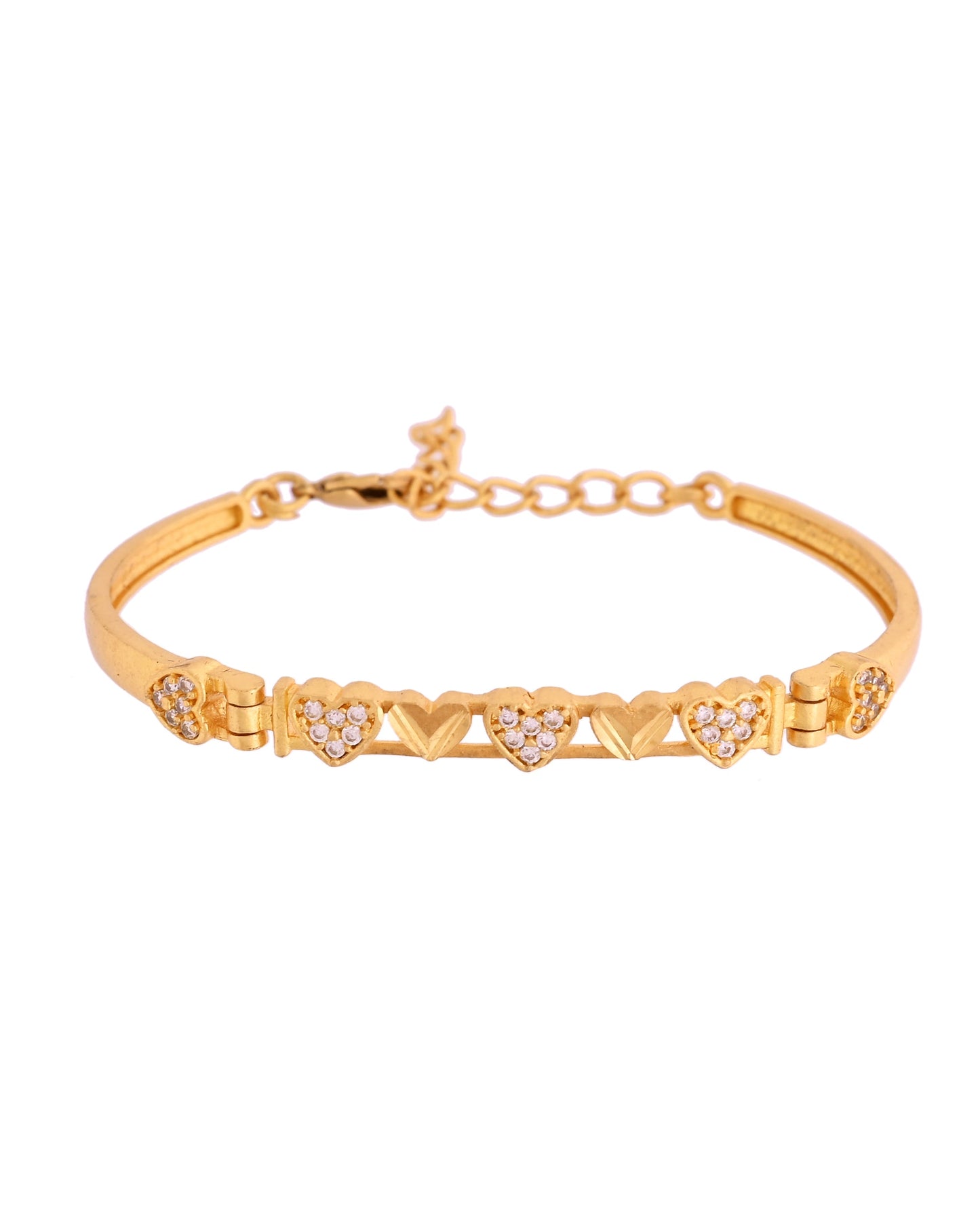 VOJ Women Gold Polished Heart Shaped Stone Studded Link Bracelet