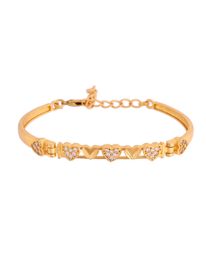 VOJ Women Gold Polished Heart Shaped Stone Studded Link Bracelet