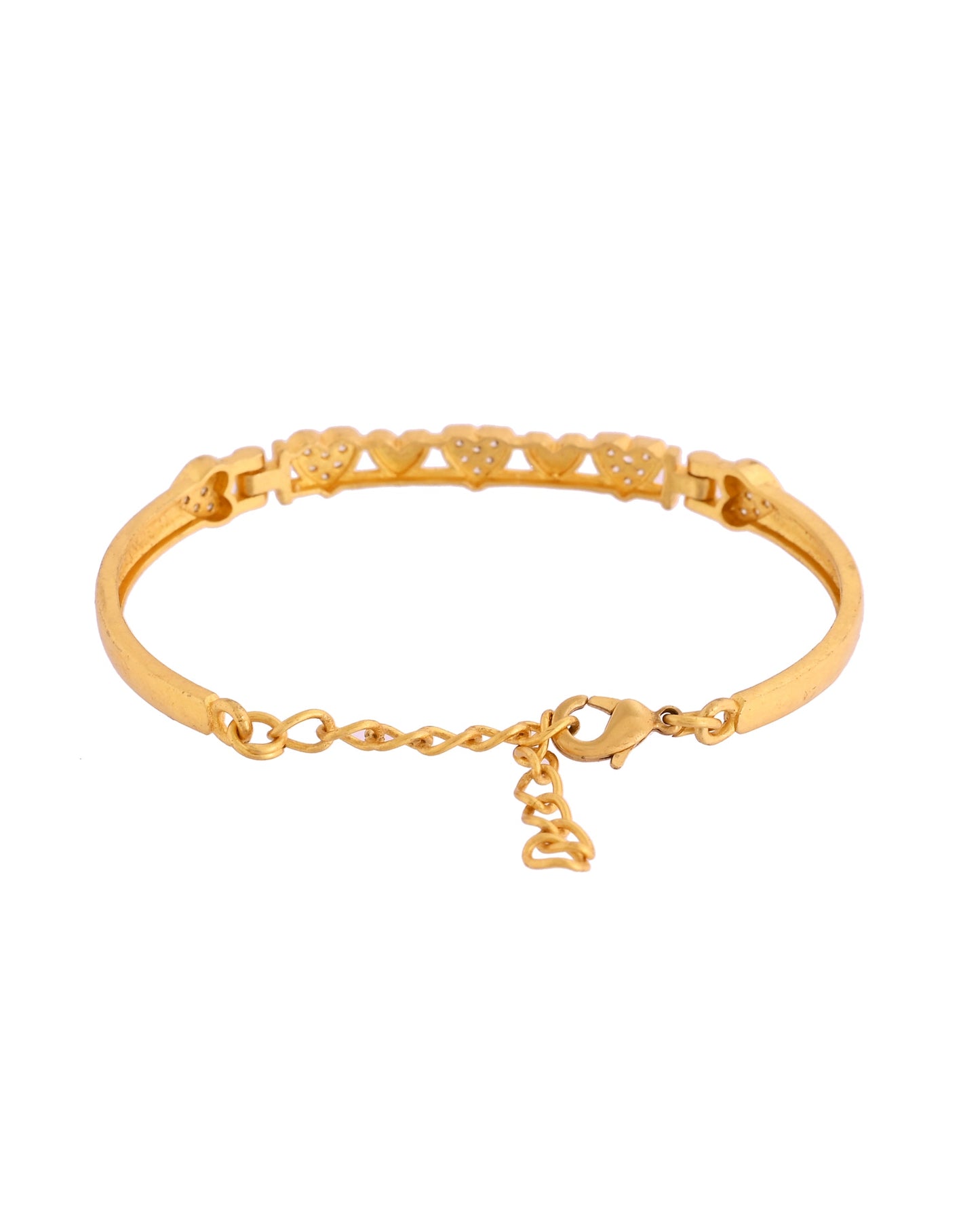 VOJ Women Gold Polished Heart Shaped Stone Studded Link Bracelet