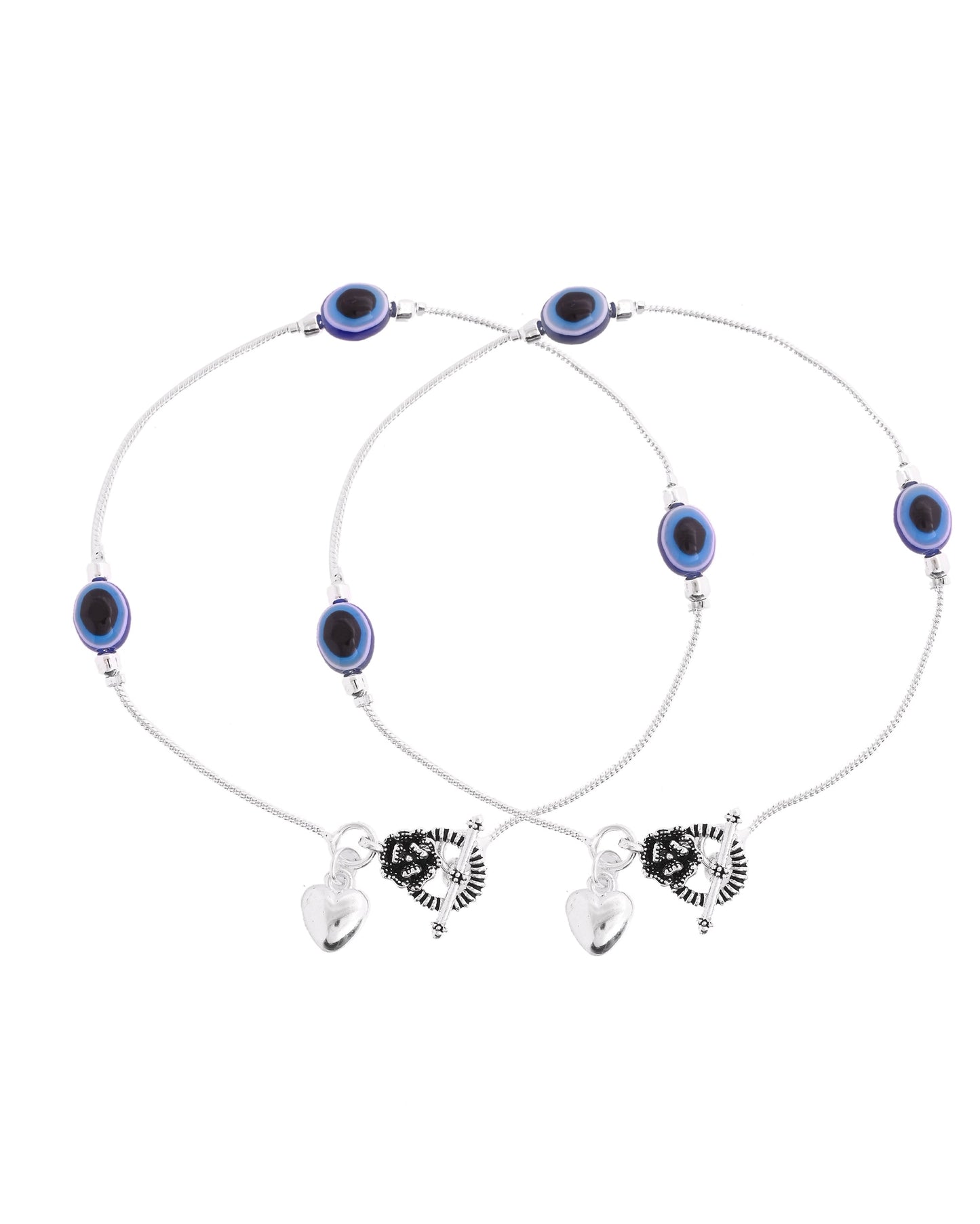 VOJ Set Of 2 Silver-Plated Stainless Steel Evil Eye Studded Anklet