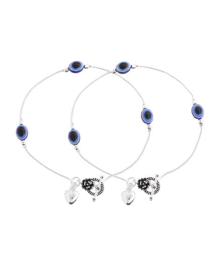 VOJ Set Of 2 Silver-Plated Stainless Steel Evil Eye Studded Anklet