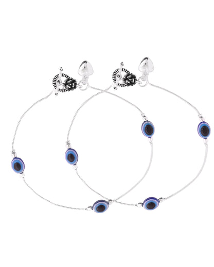 VOJ Set Of 2 Silver-Plated Stainless Steel Evil Eye Studded Anklet