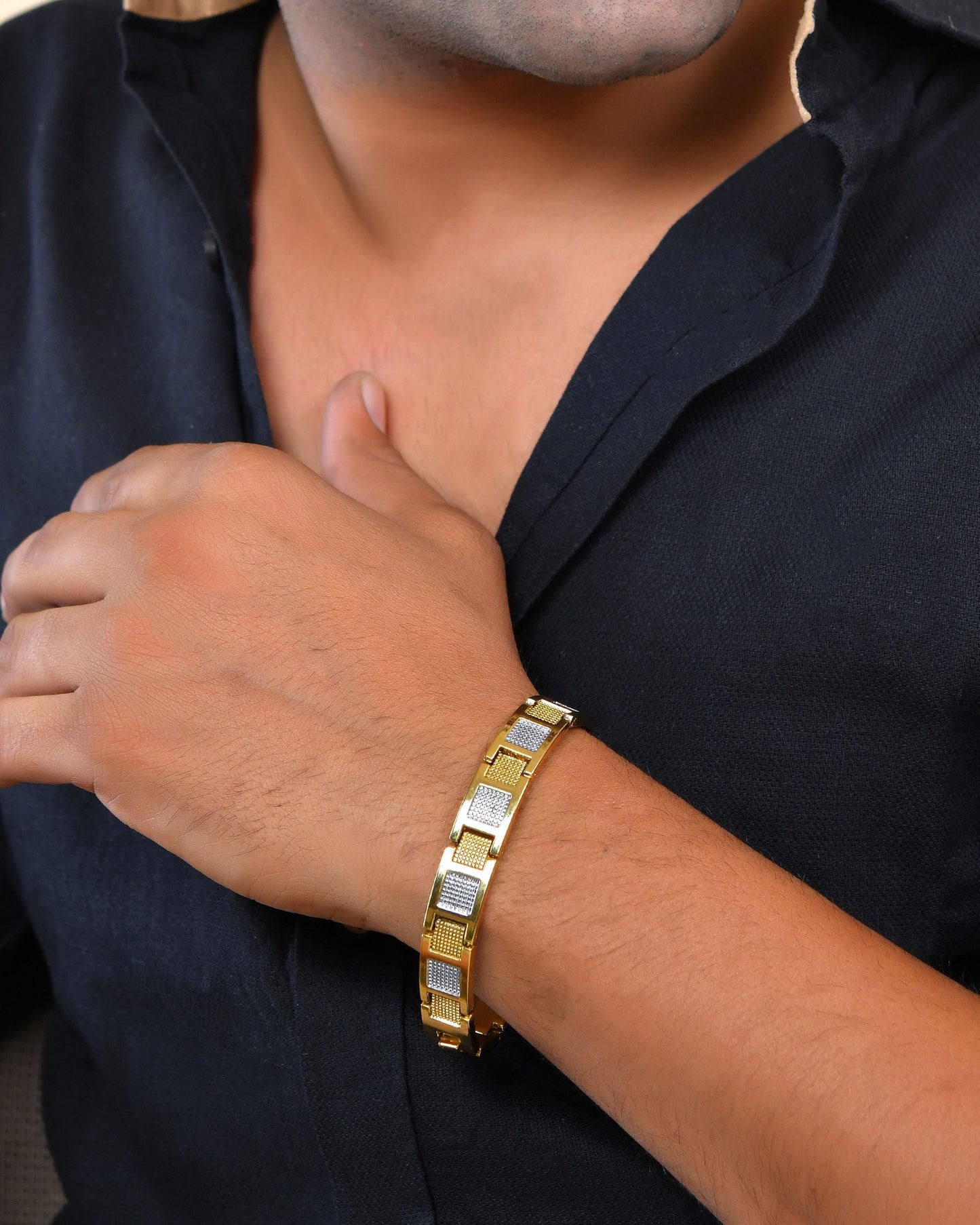 VOJ Men Dual Toned Stylish Stainless Steel Bracelet
