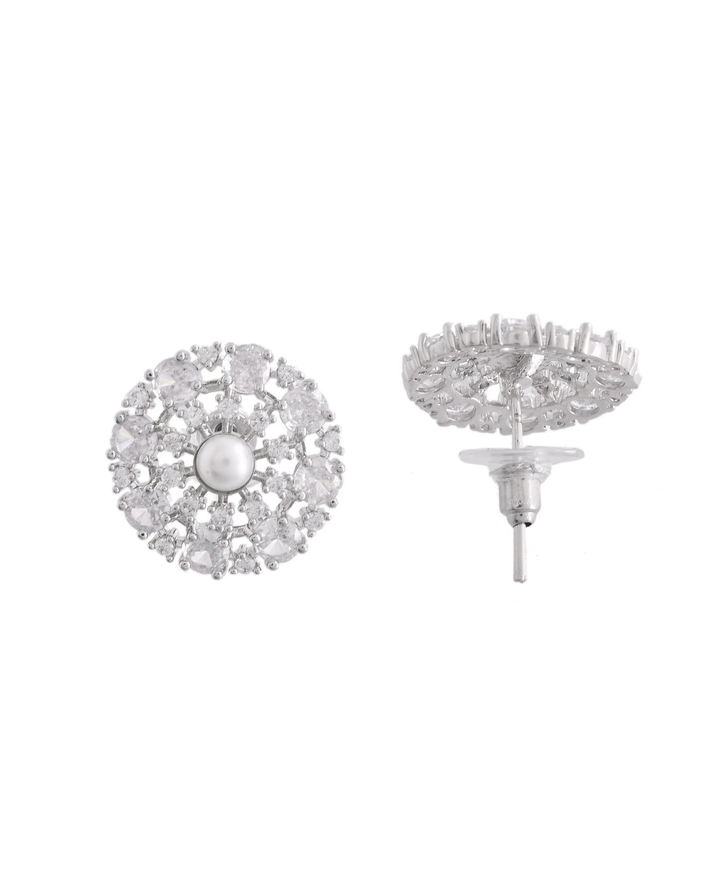 VOJ Silver Plated Pearl And Ad Stone Studded Choker Necklace With Earrings Set