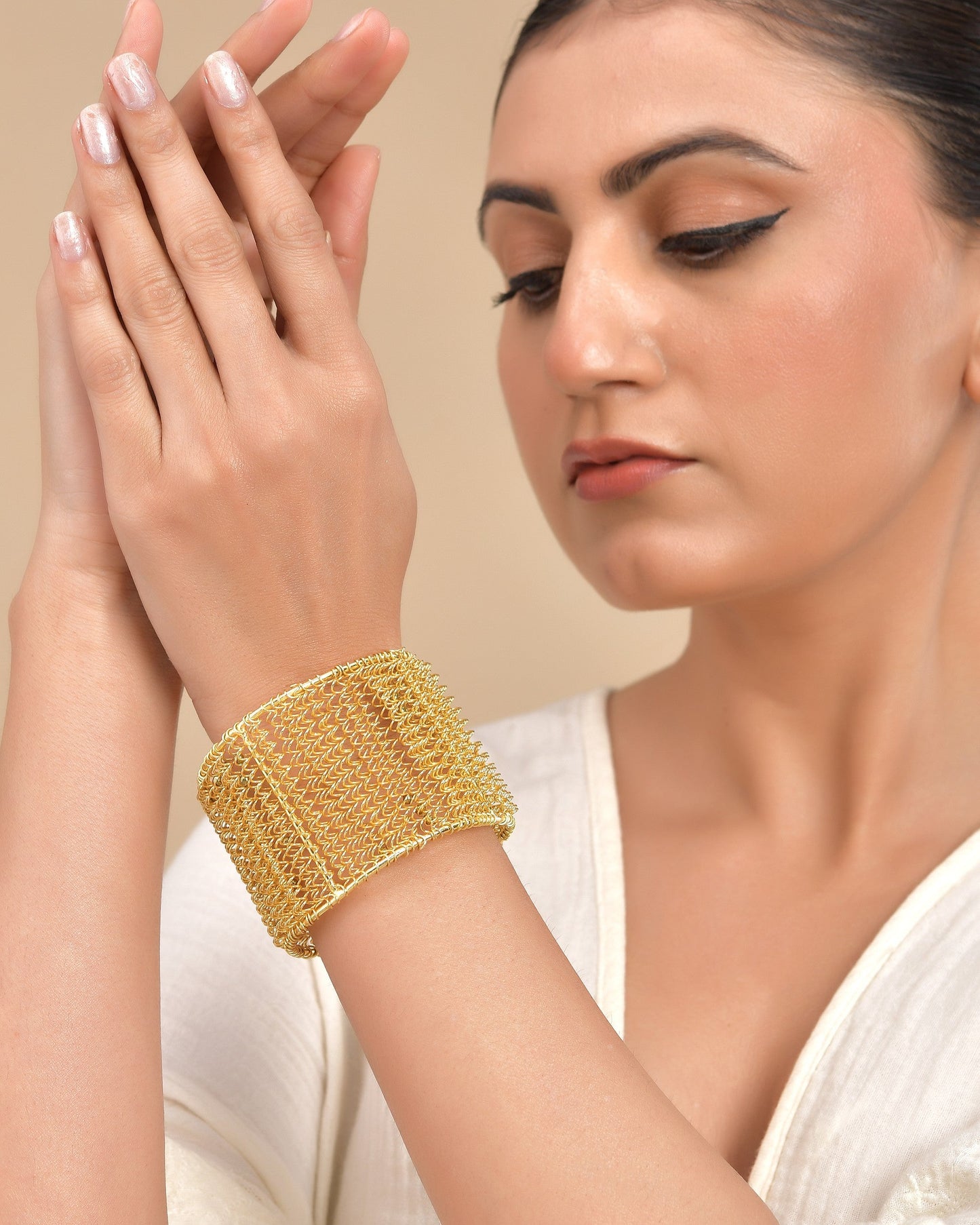 VOJ Gold Polished Anti Tarnished Cuff Bracelet For Women