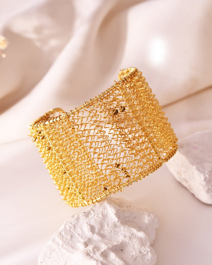 VOJ Gold Polished Anti Tarnished Cuff Bracelet For Women