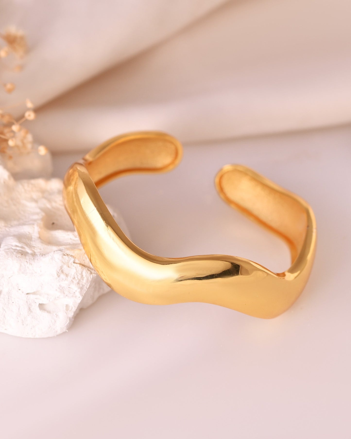 VOJ Gold Polished Anti Tarnished Twisted Cuff Bracelet For Women