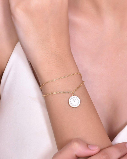 VOJ Gold-Polished White Clock Charm Bracelet