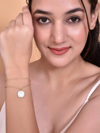 VOJ Gold-Polished White Clock Charm Bracelet