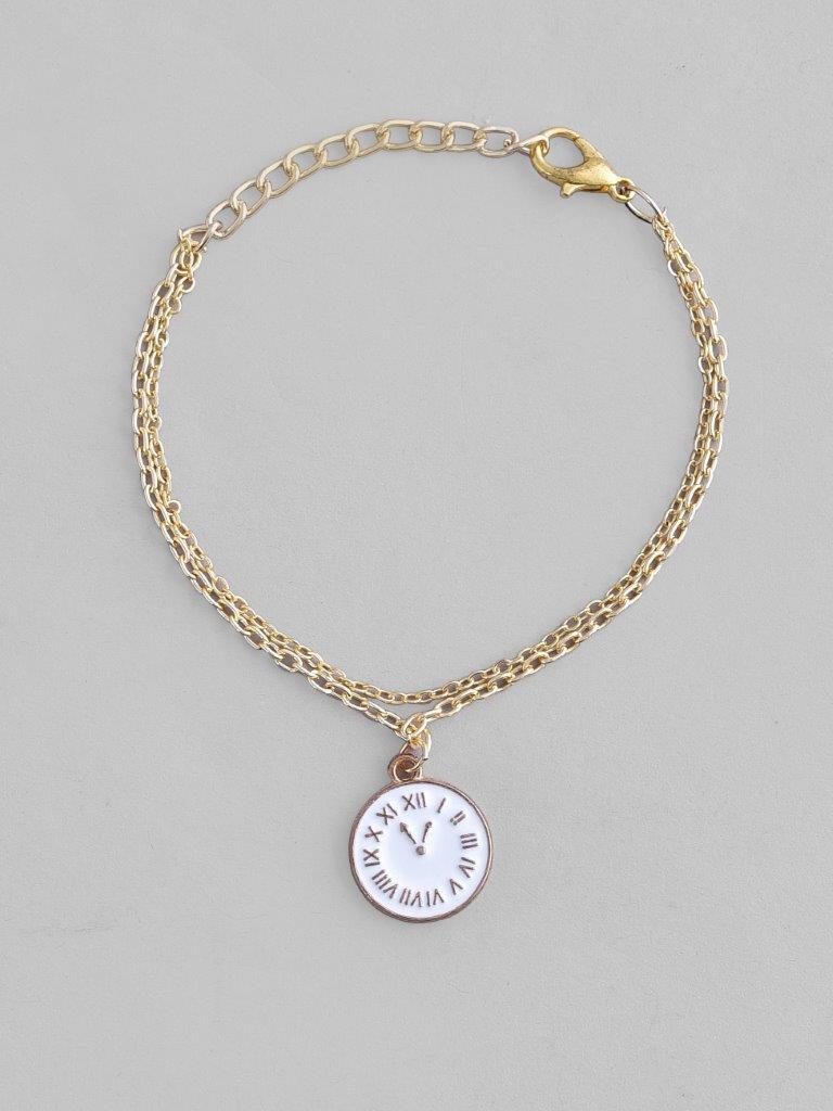 VOJ Gold-Polished White Clock Charm Bracelet