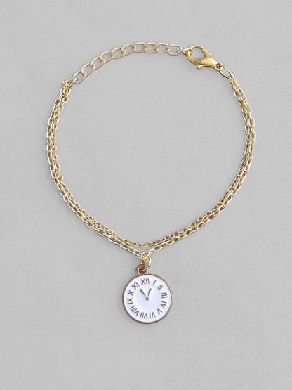 VOJ Gold-Polished White Clock Charm Bracelet