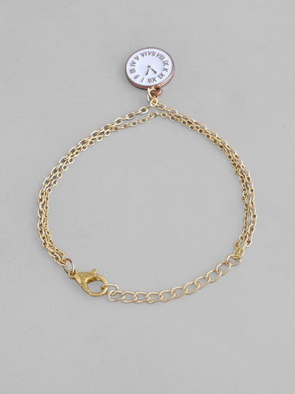 VOJ Gold-Polished White Clock Charm Bracelet