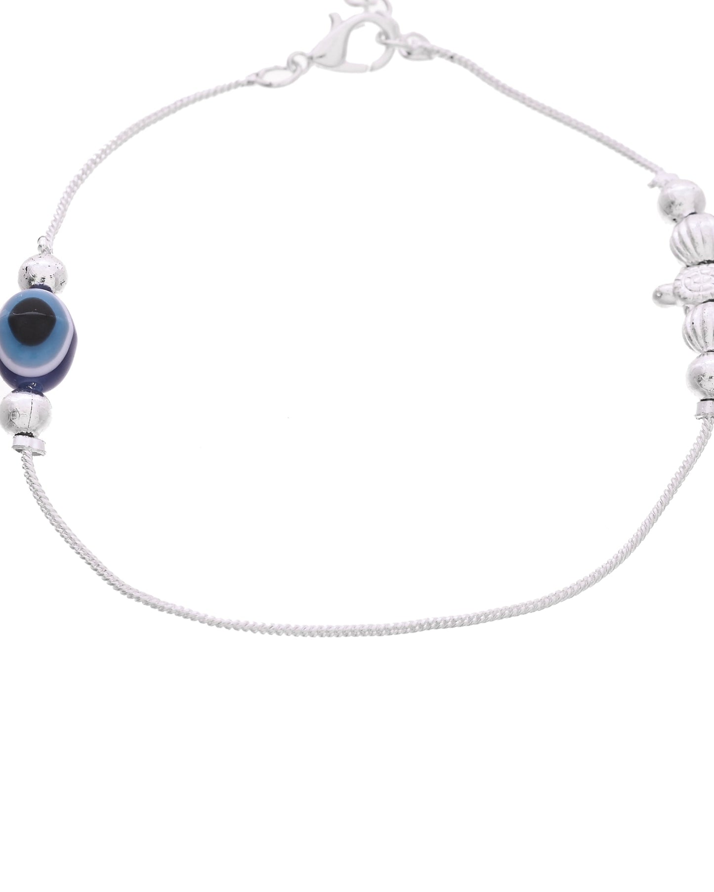 VOJ Set Of 2 Silver Plated Evil Eye Beads Anklet