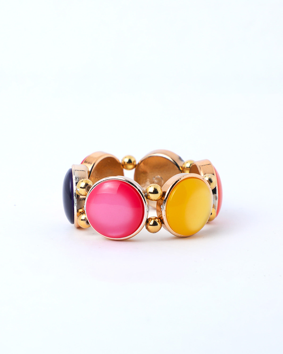 VOJ Gold-Polished With Multi Colored Stone Studded Wraparound Bracelet