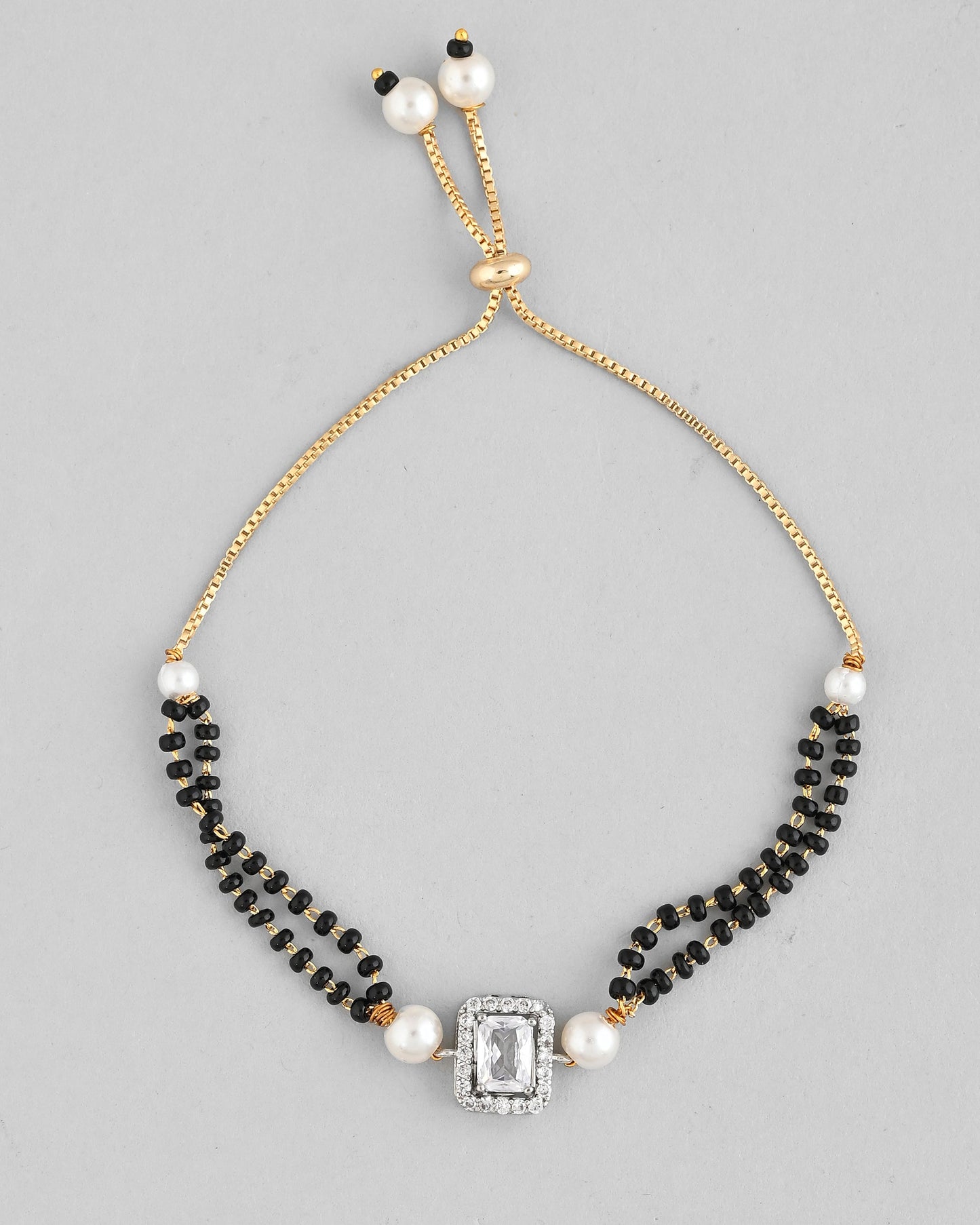 VOJ Rectangle Shaped And AD Stone Silver Plated Mangalsutra bracelet