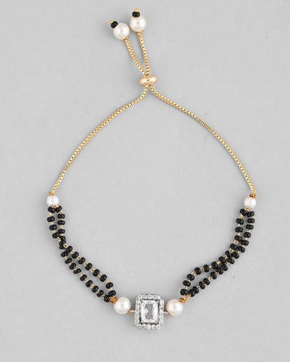 VOJ Rectangle Shaped And AD Stone Silver Plated Mangalsutra bracelet