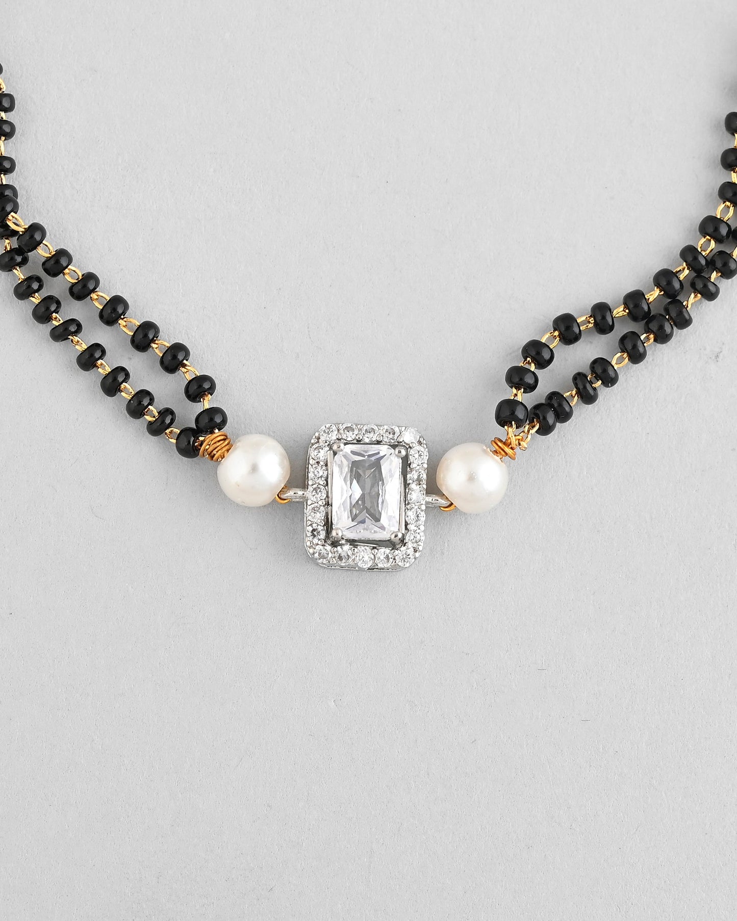 VOJ Rectangle Shaped And AD Stone Silver Plated Mangalsutra bracelet