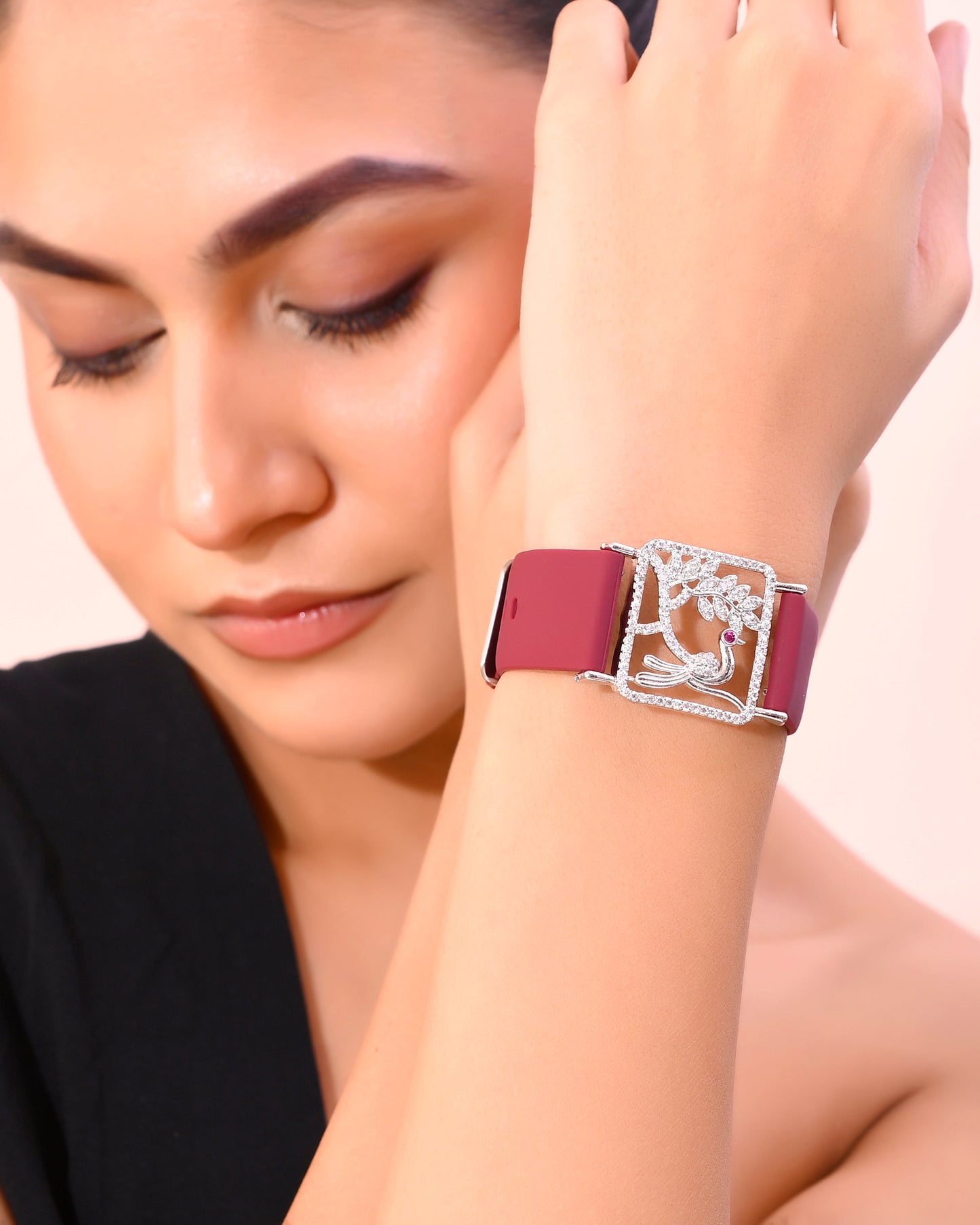 VOJ Silver Plated AD Stone Studded Belt Bracelet