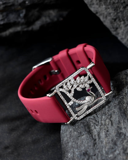 VOJ Silver Plated AD Stone Studded Belt Bracelet