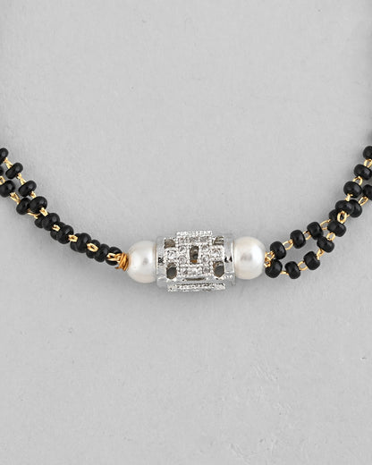 VOJ Silver Plated AD Stone Studded Cylindrical Shaped Mangalsutra Bracelet