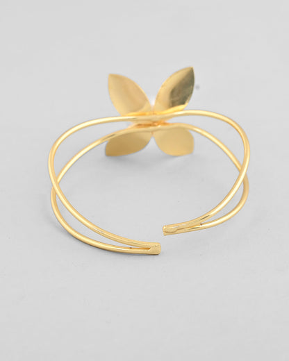 VOJ Gold-Polished Flower Shaped With Pearl In Center Kada Bracelet
