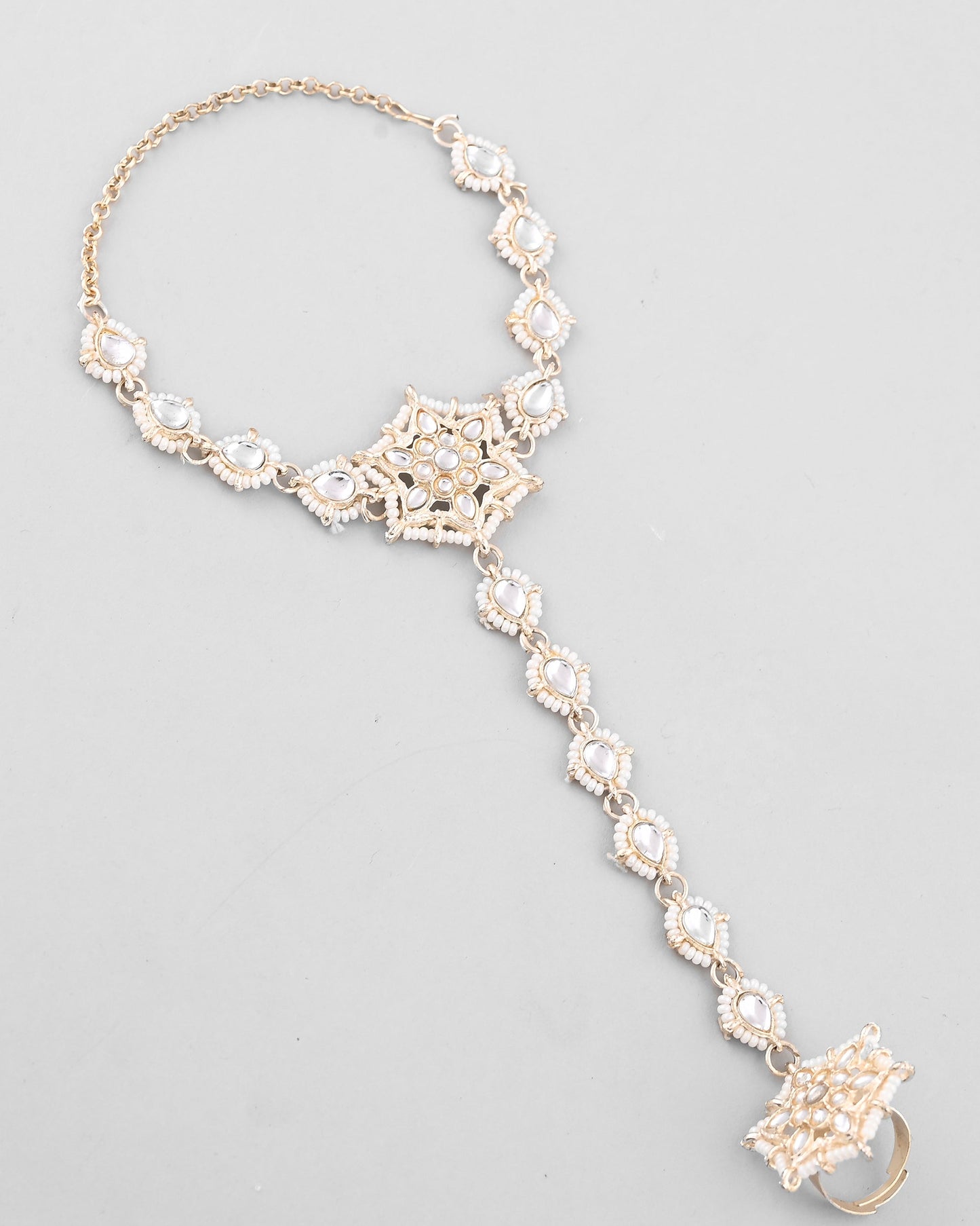 VOJ Gold-Polished Pearl And Kundan Ring Bracelet