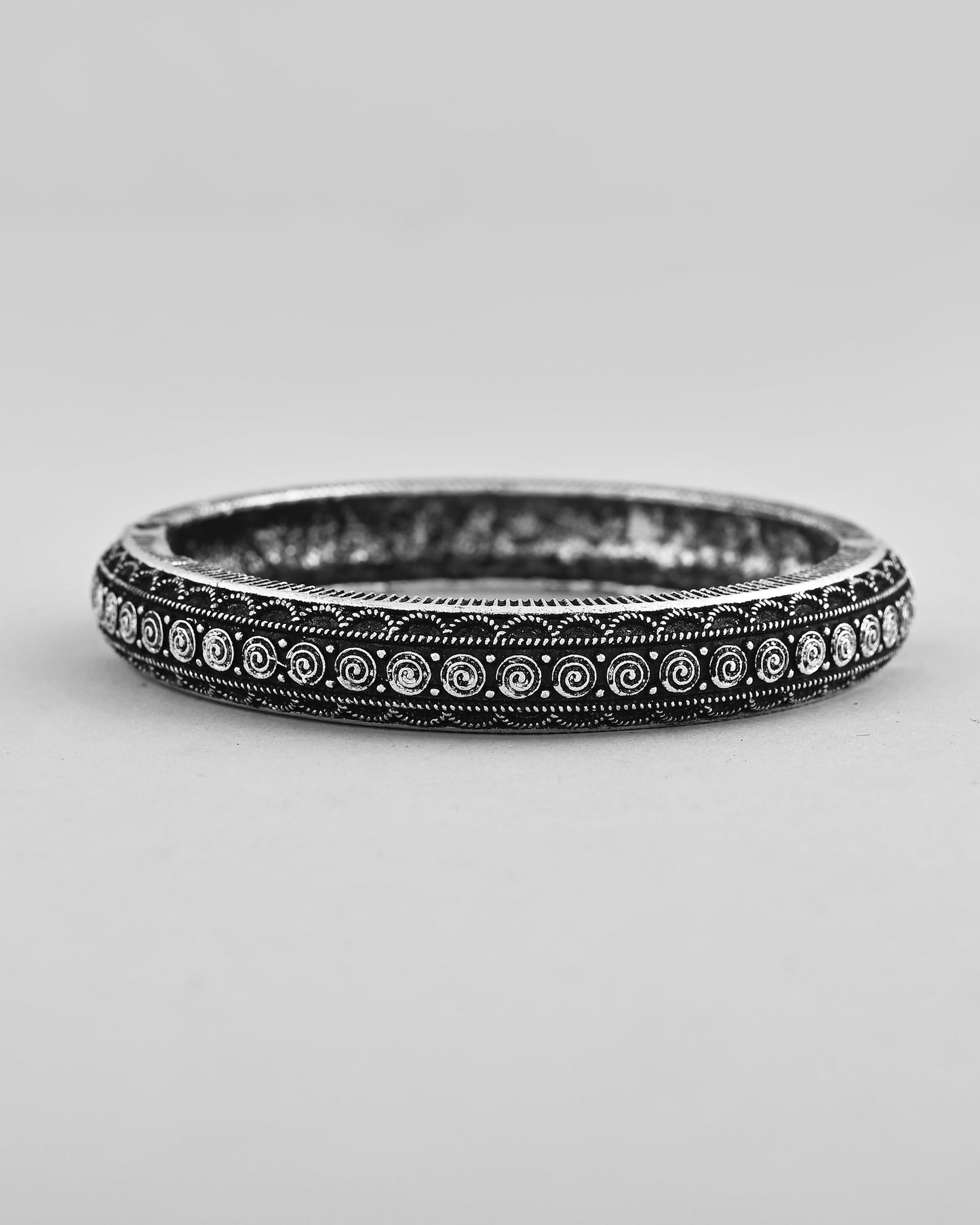VOJ Rhodium-Plated Contemporay Oxidized Cuff Bracelet