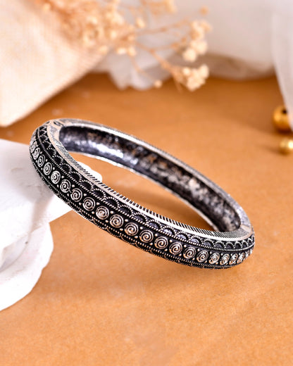VOJ Rhodium-Plated Contemporay Oxidized Cuff Bracelet