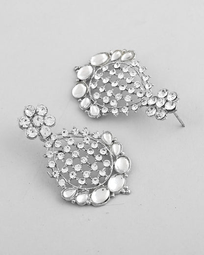 VOJ Silver Plated CZ-Stone Studded Choker Set With Mangtikka