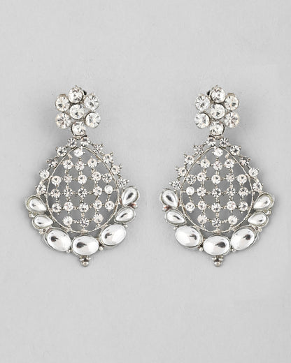 VOJ Silver Plated CZ-Stone Studded Choker Set With Mangtikka