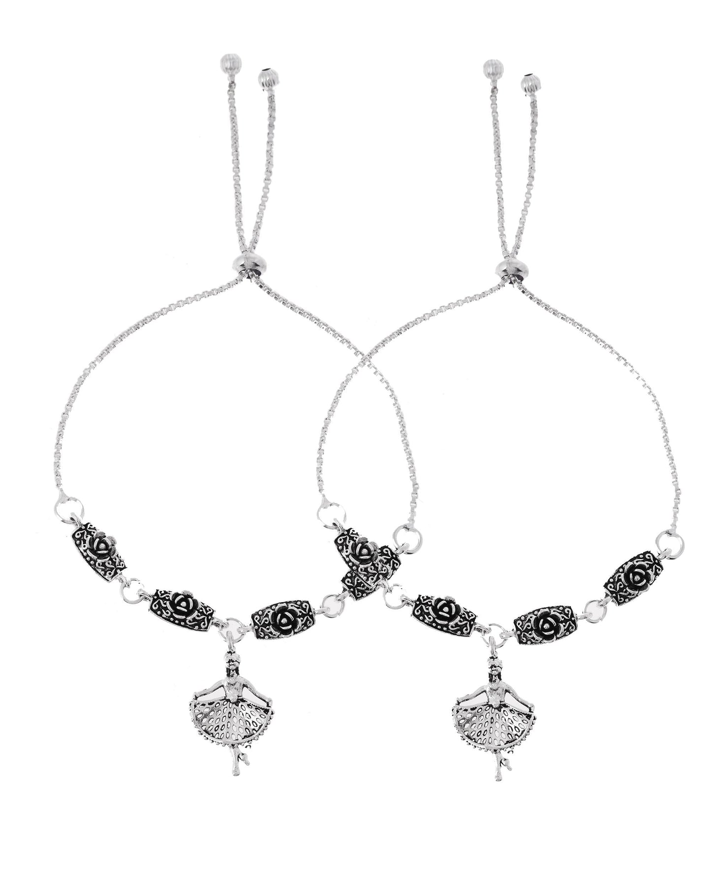 VOJ Set of 2 Silver Plated Dancing Girl Anklet